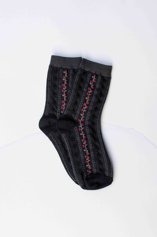 Vintage Stripe Floral Cotton Blend Socks - alternate product view at Vogue Villa