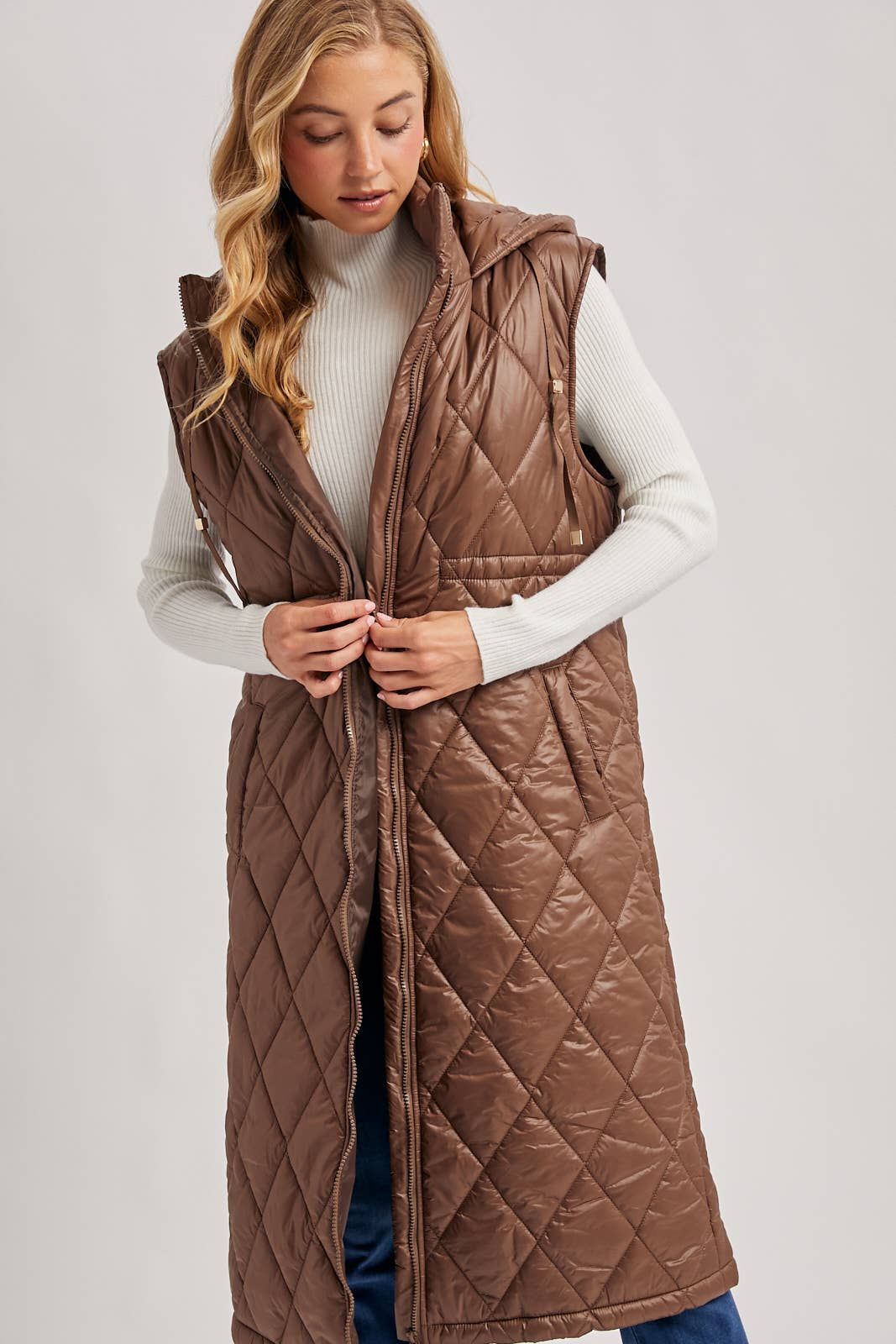 Diamond Quilted Long Vest