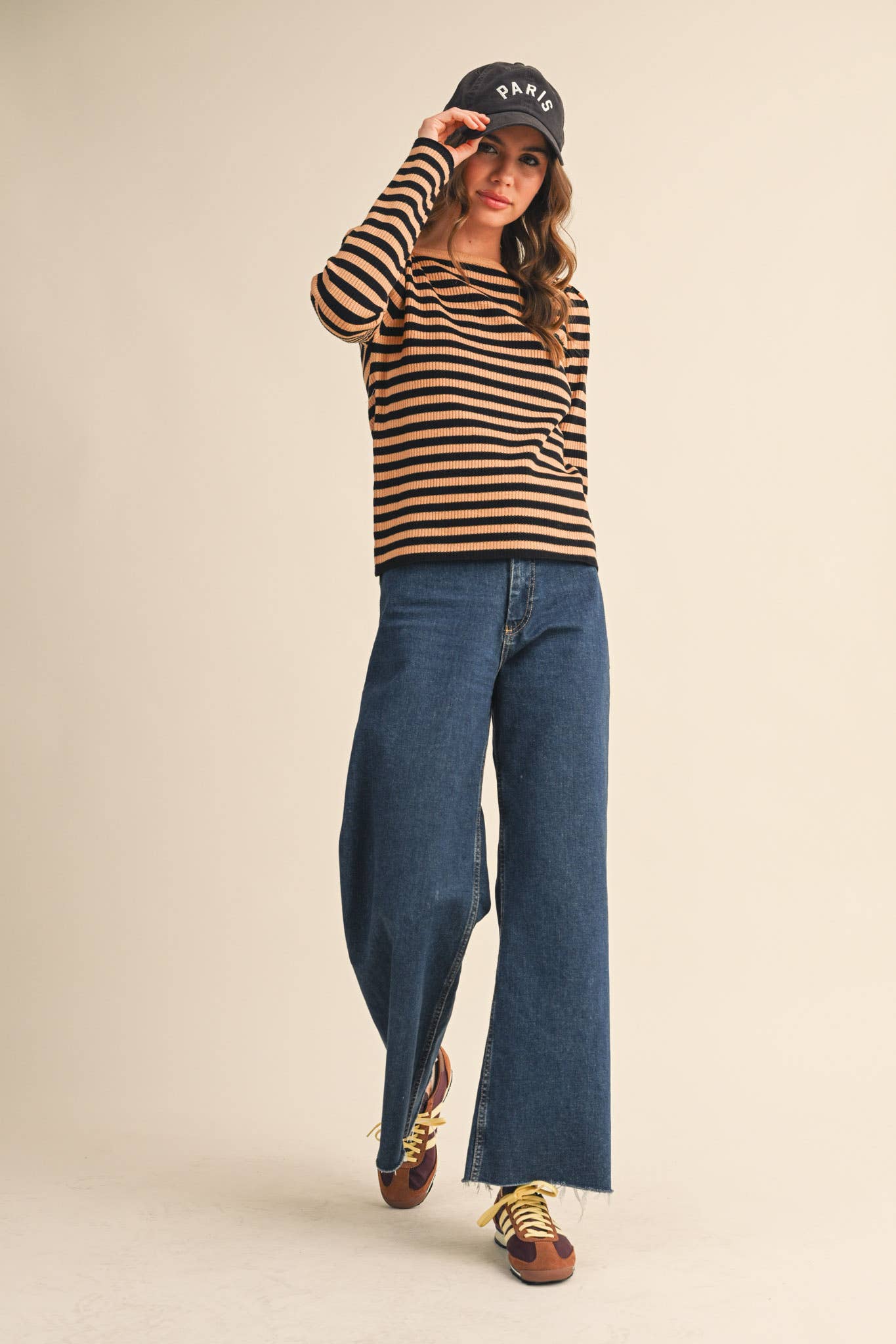 STRIPED BOAT NECK SWEATER