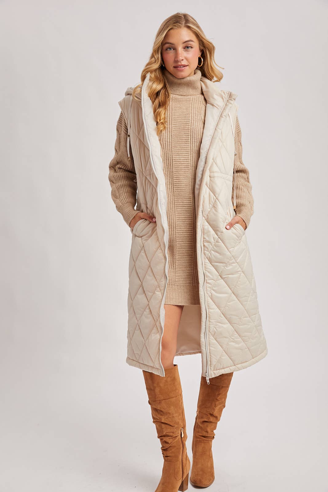 Diamond Quilted Long Vest