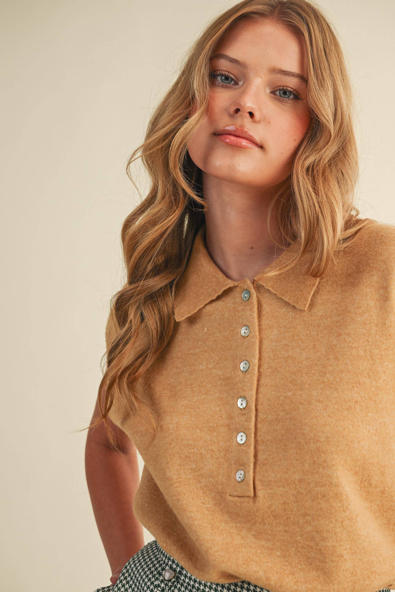 CAP SLEEVE COLLARED SWEATER