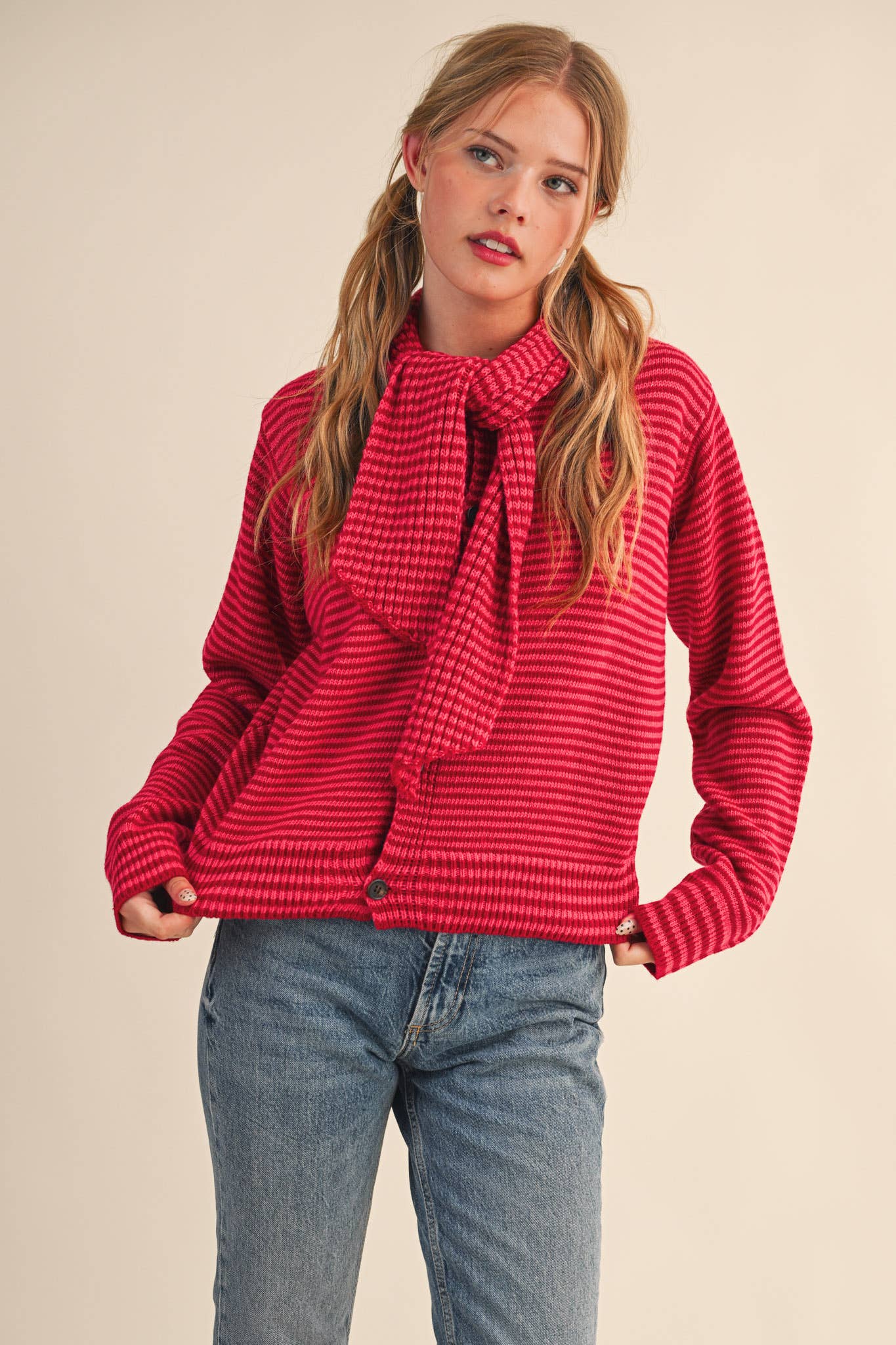 Striped Tie Neck Cardigan
