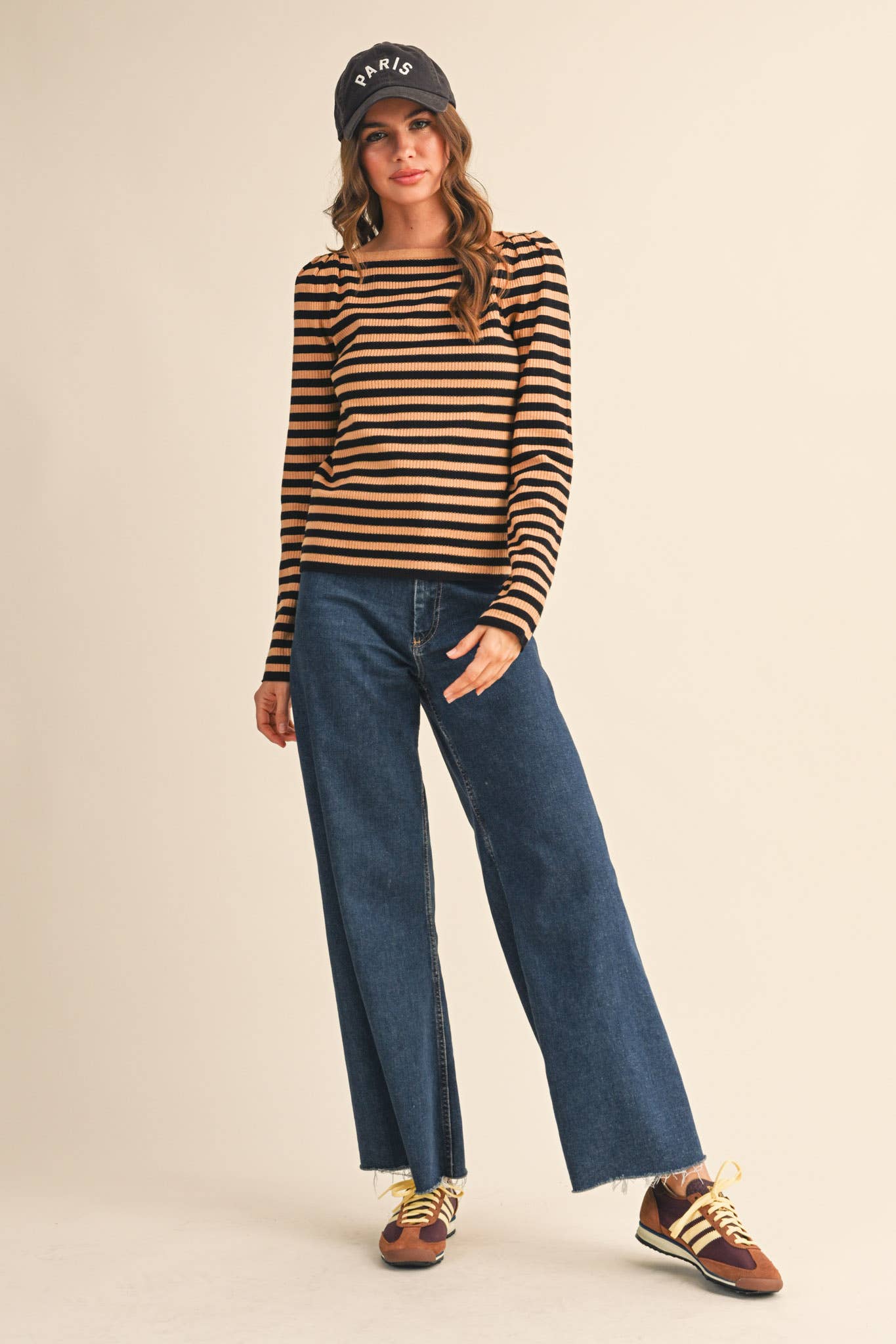 STRIPED BOAT NECK SWEATER