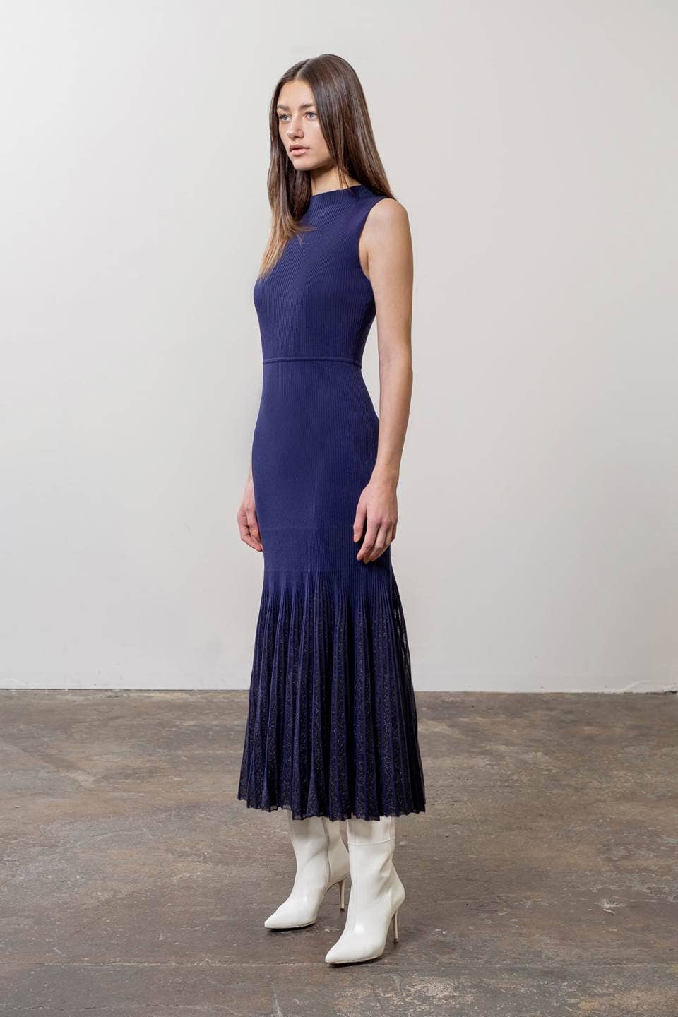 Shimmer Hem Sleeveless Sweater Knit Dress