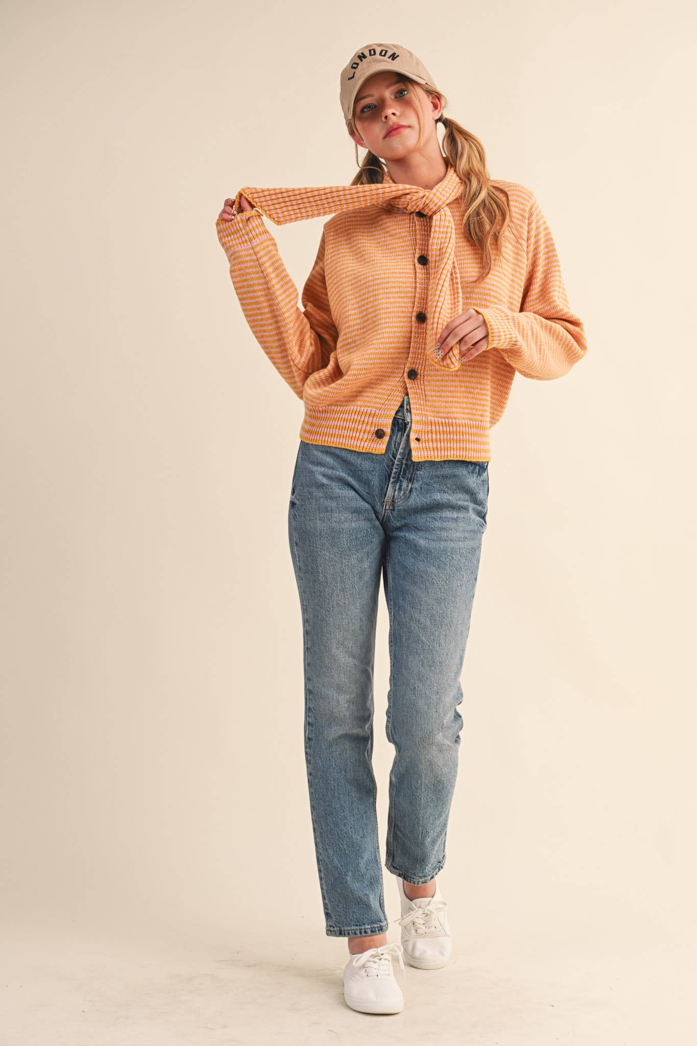 Striped Tie Neck Cardigan