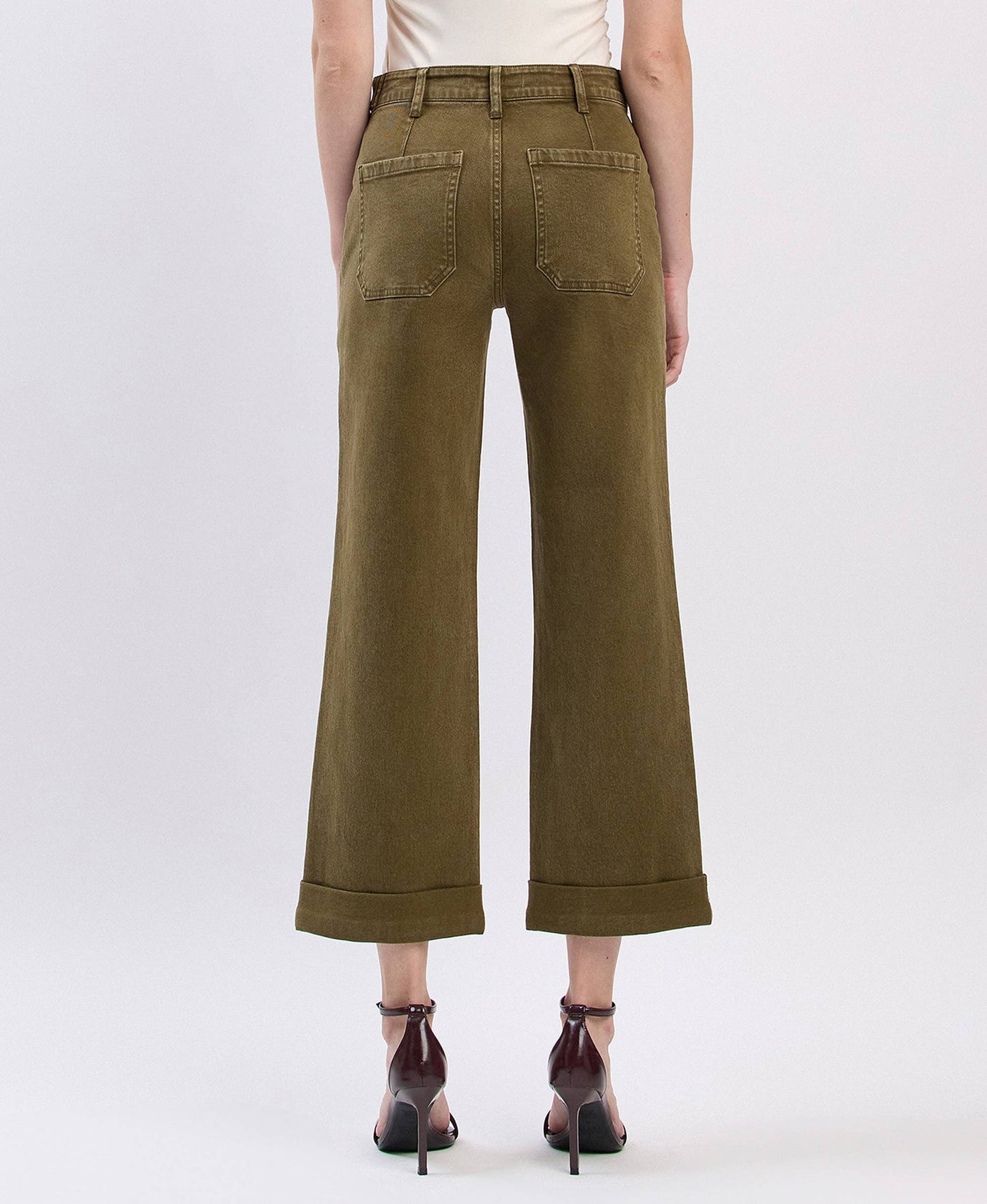 Olive High Rise Double-Cuffed Jeans
