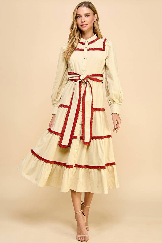 Tiered Scalloped Detail Long Sleeve Midi Dress - alternate product view at Vogue Villa