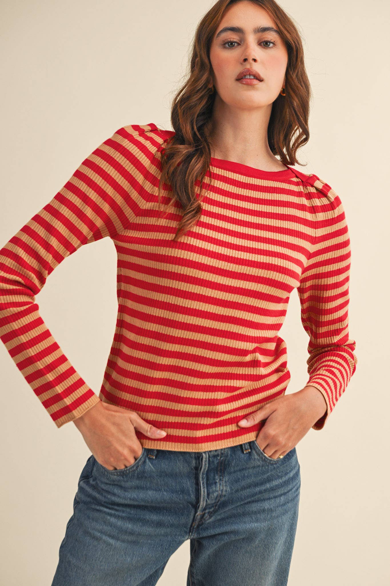 STRIPED BOAT NECK SWEATER