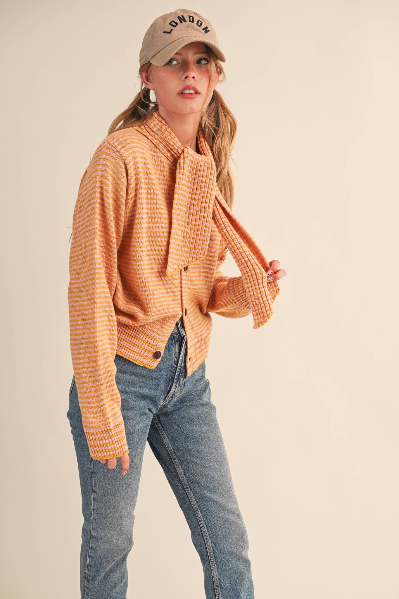 Striped Tie Neck Cardigan