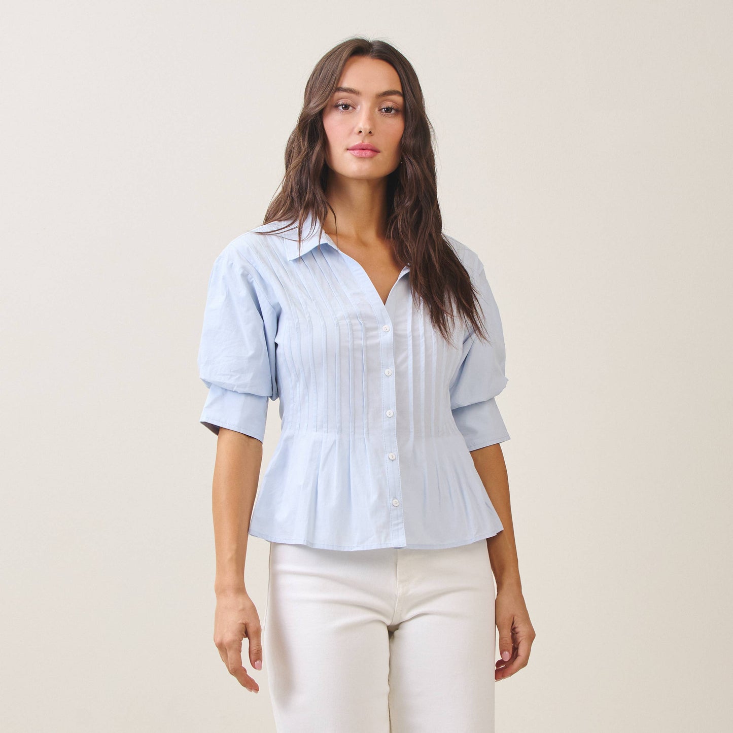 Belle Madison Pleated Poplin Blouse - alternate product view at Vogue Villa