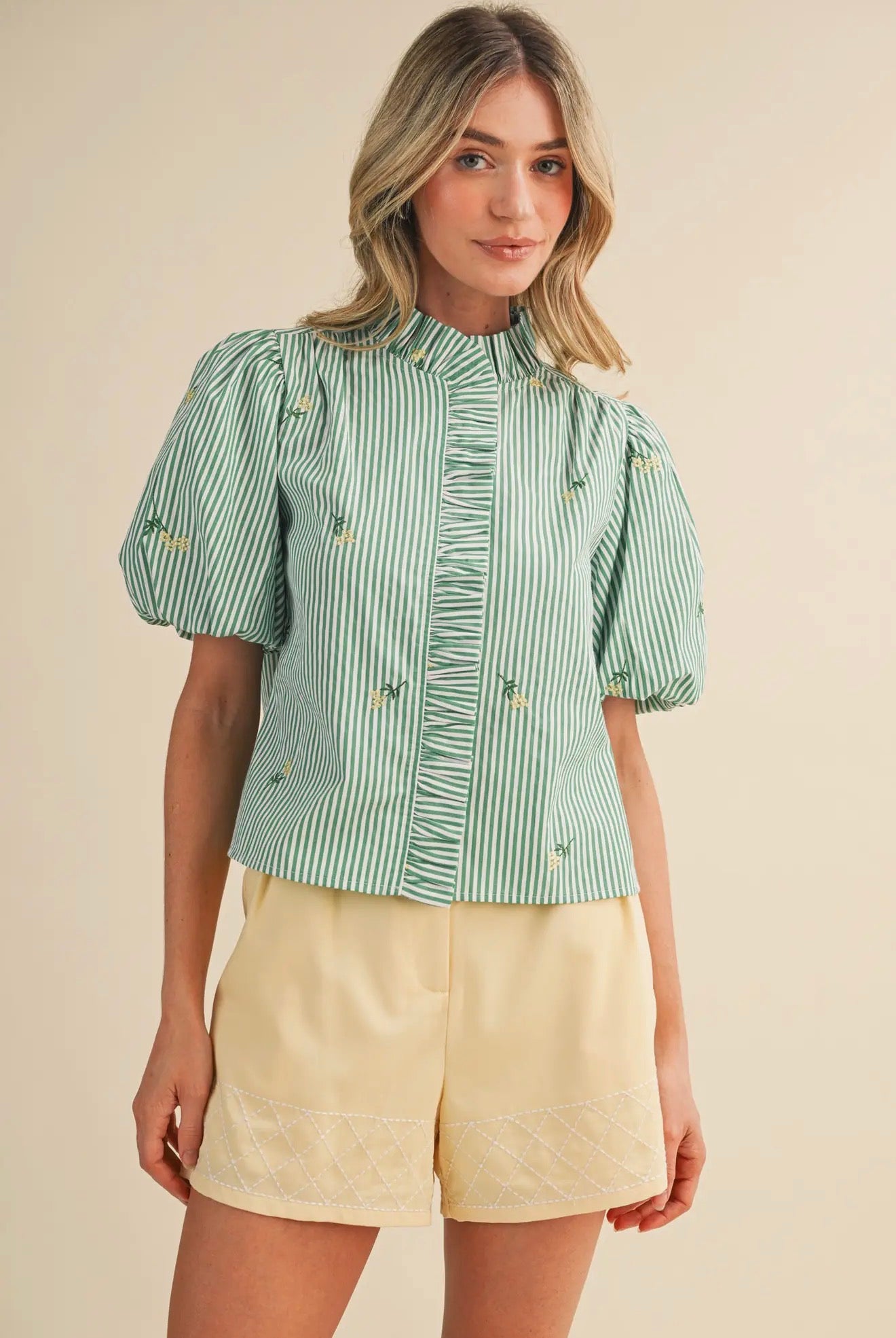 Emerson Embroidered Stripe Blouse - alternate product view at Vogue Villa