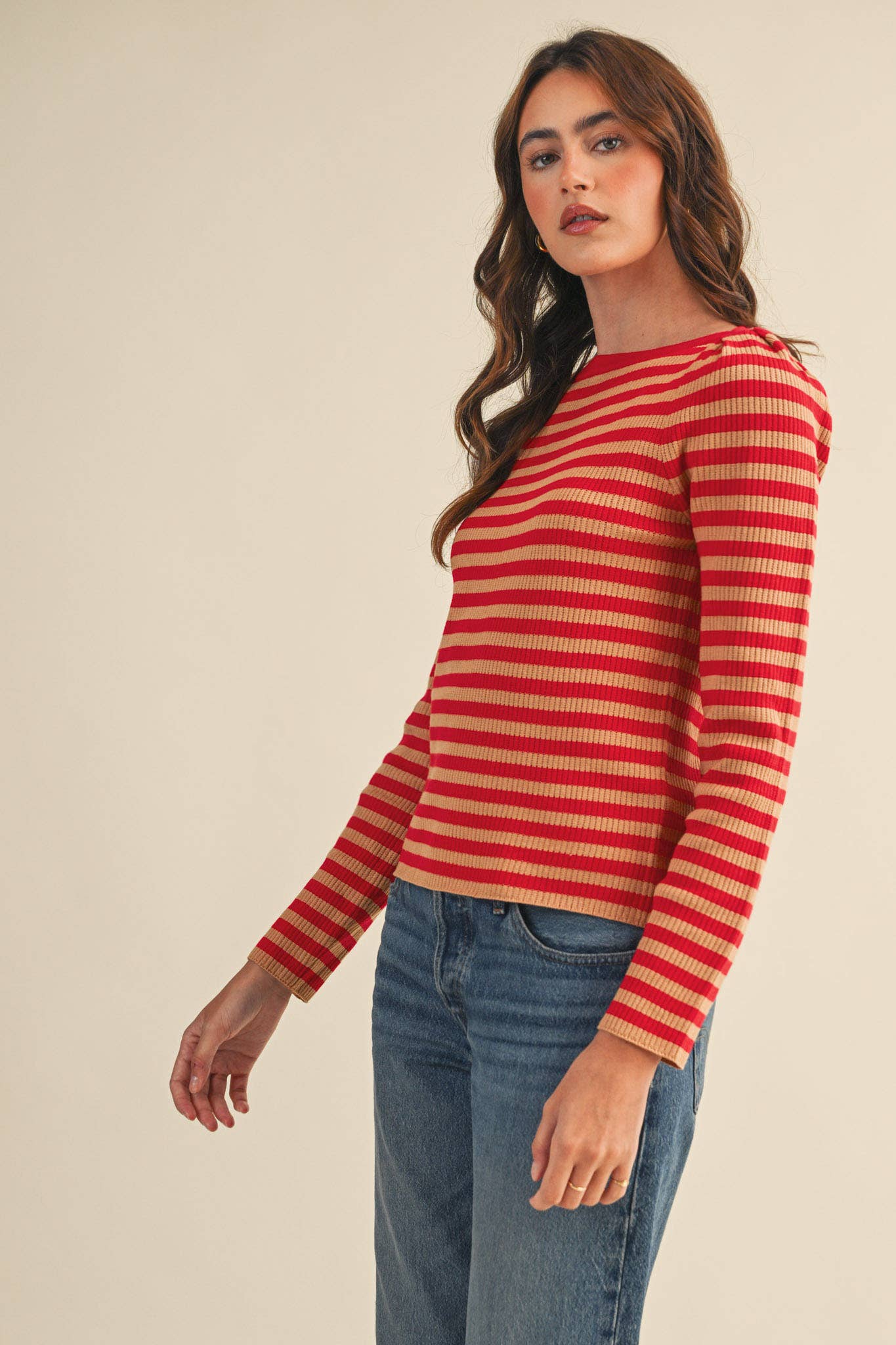 STRIPED BOAT NECK SWEATER