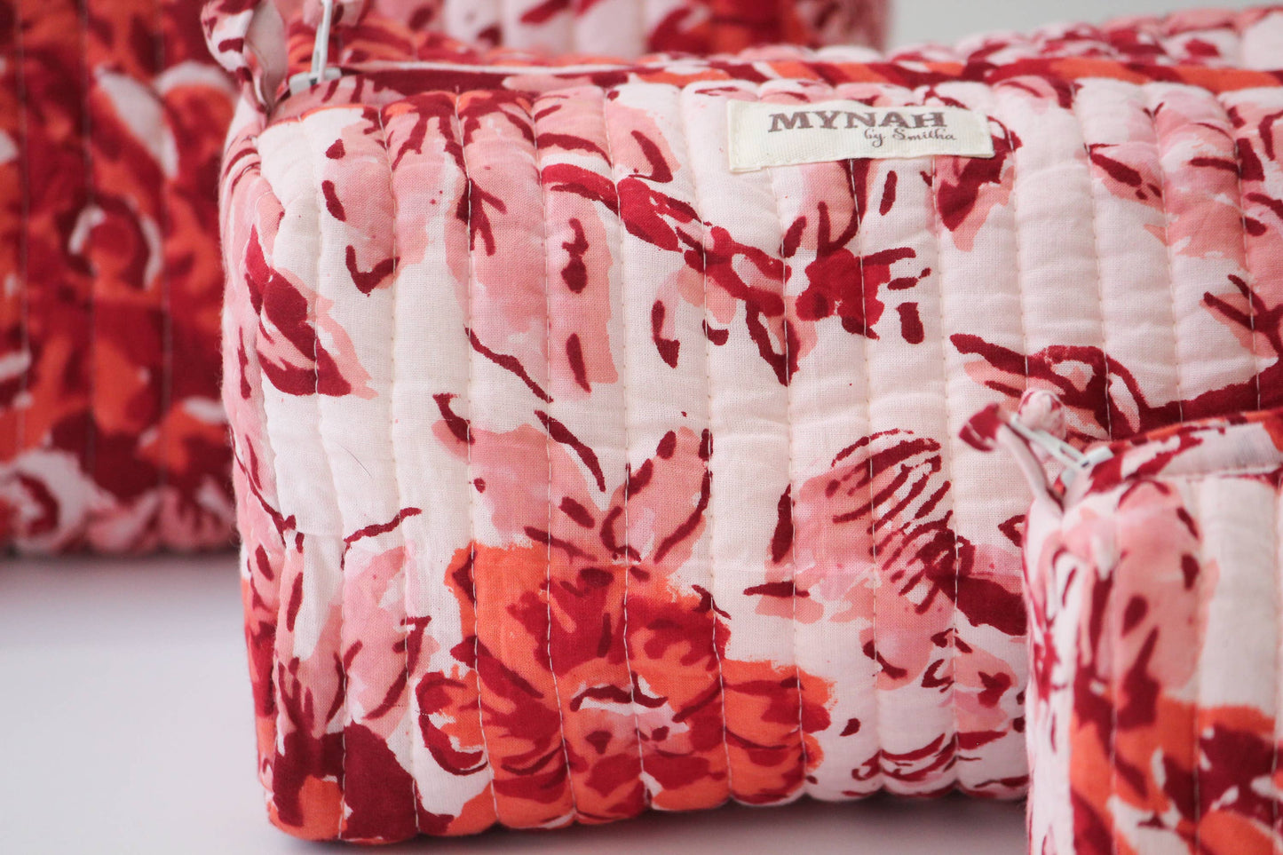 Terracotta floral print travel/makeup/organizer/bag-Set of 3