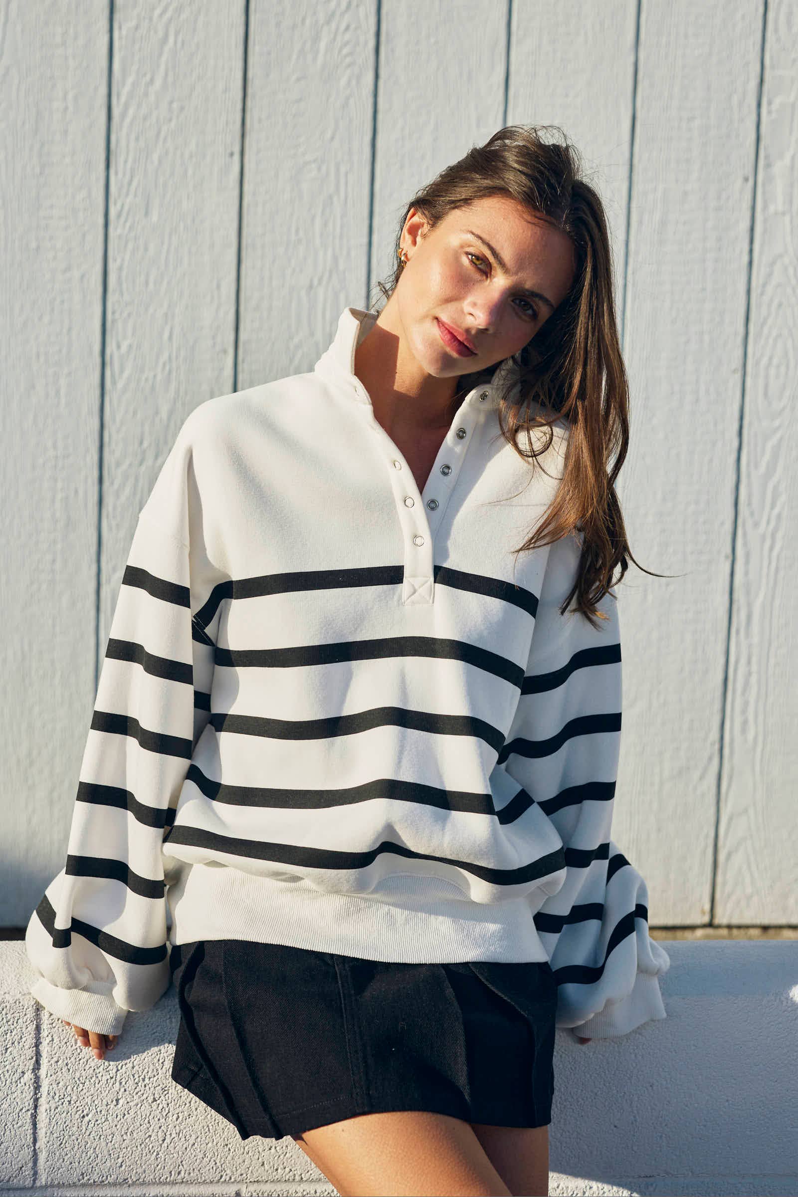 Addison Stripe Pullover - alternate product view at Vogue Villa