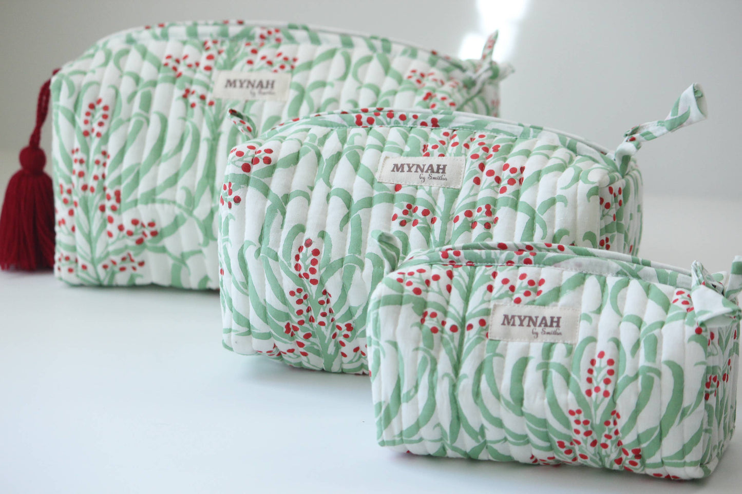 Holiday berries floral travel/make up/organizer/ bag-Set of 3