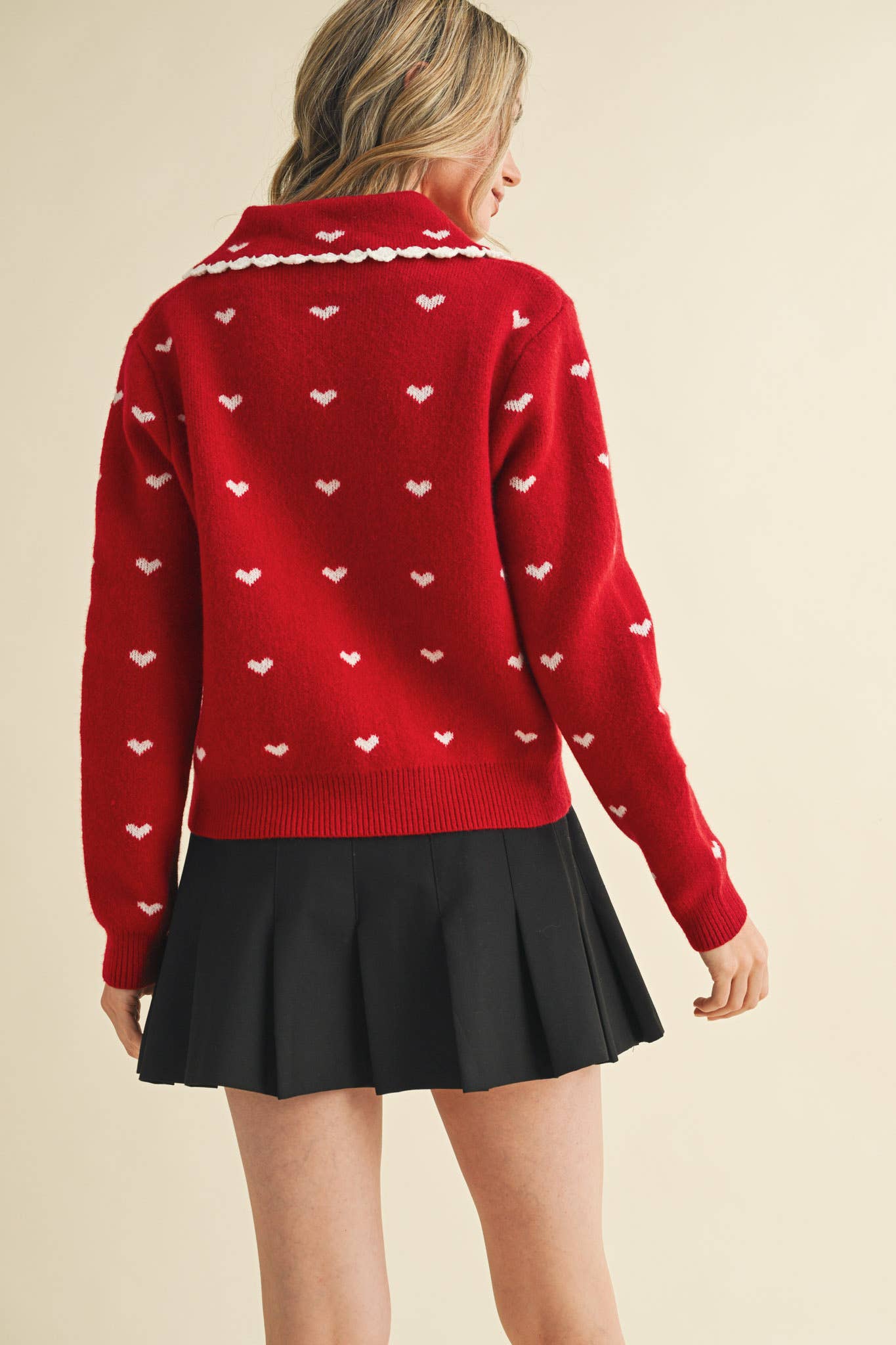 Doll Collar Heart Cardigan - alternate product view at Vogue Villa