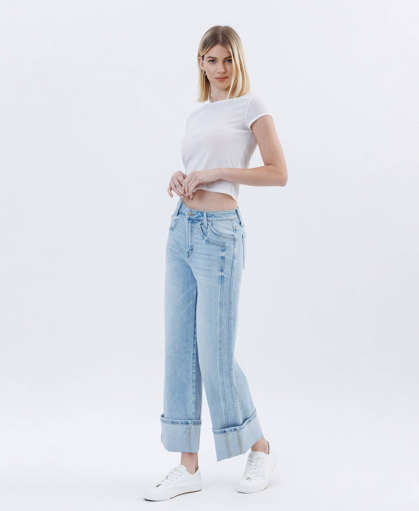 High-Rise Cuffed Denim Jeans - alternate product view at Vogue Villa