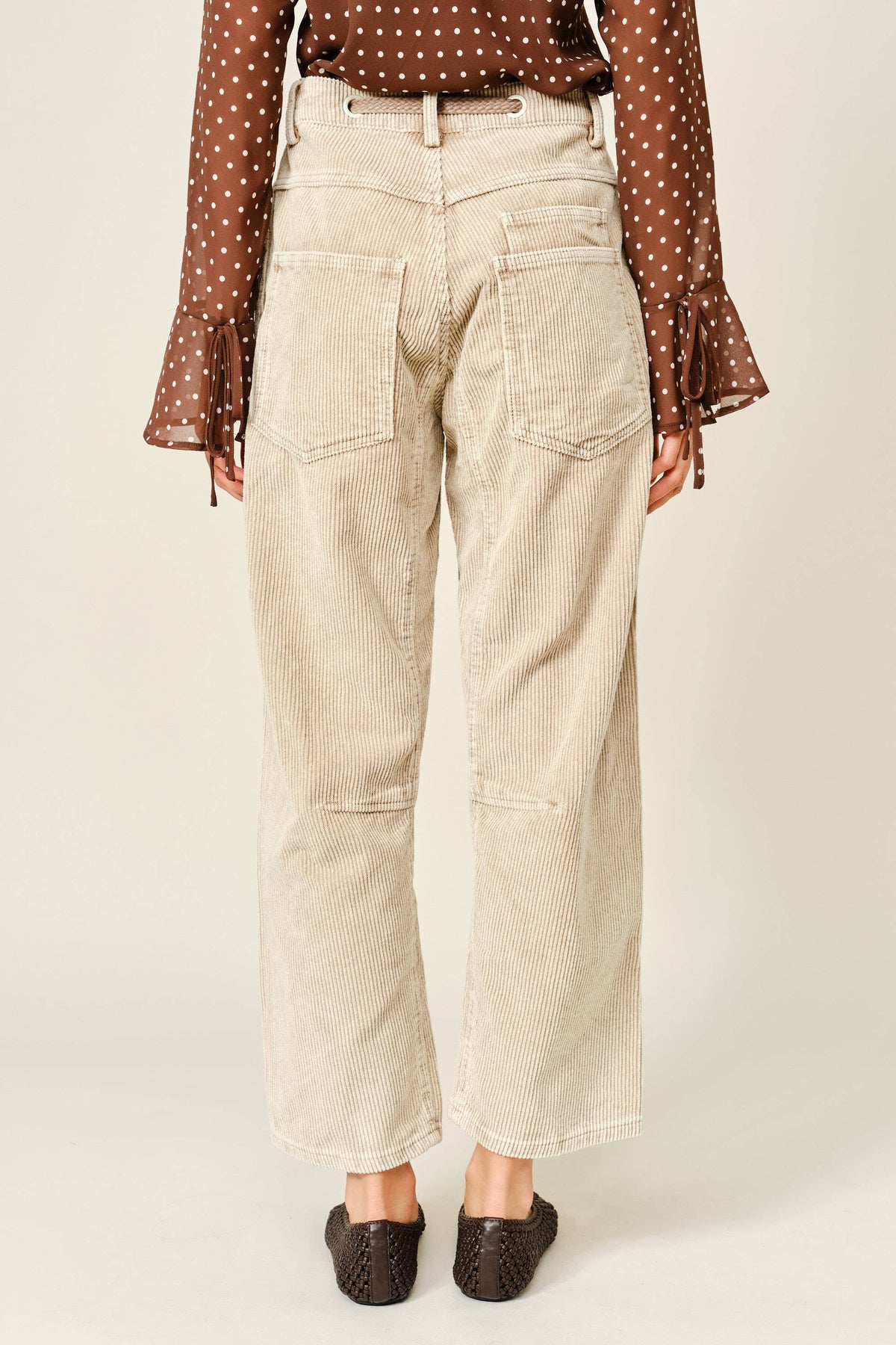 Barrel Corduroy Pants with Tie-Waist