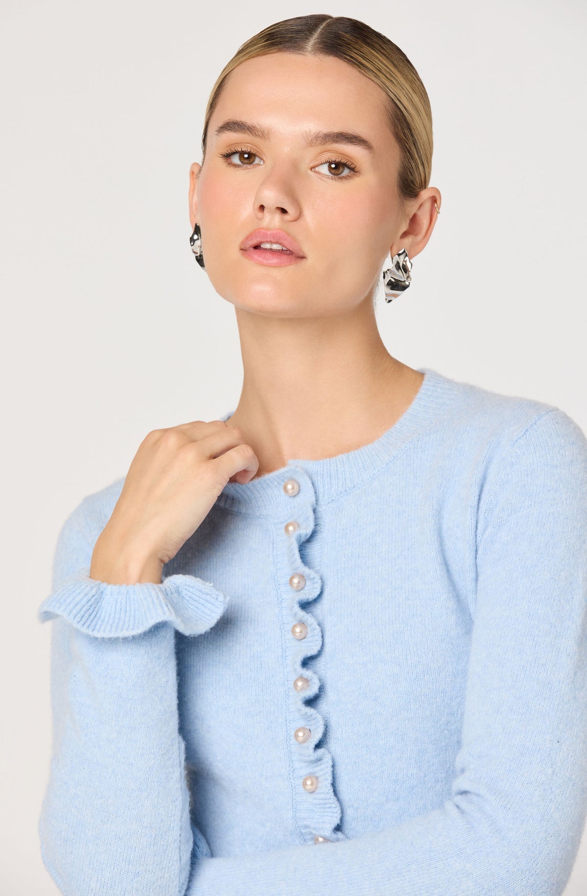 Eowyn Ruffle Trim Cardigan - alternate product view at Vogue Villa