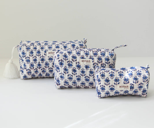 Blue Bonnet floral print travel/makeup/organizer/bag-Set of 3