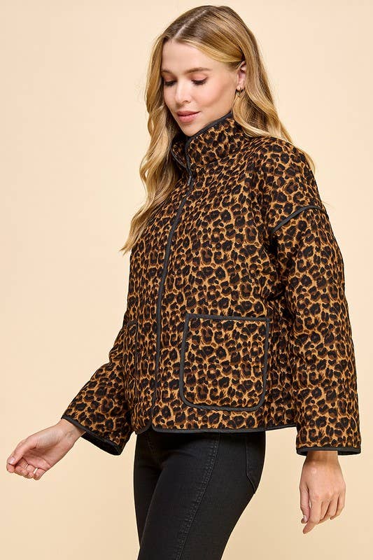 Cheetah Print Front Zip Up Jacket