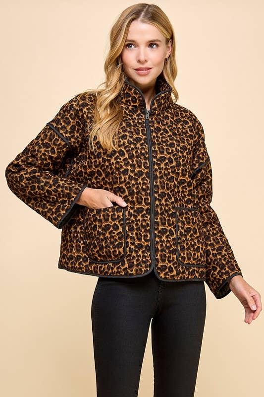 Cheetah Print Front Zip Up Jacket