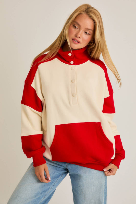 Crimson and Cream Pull Over