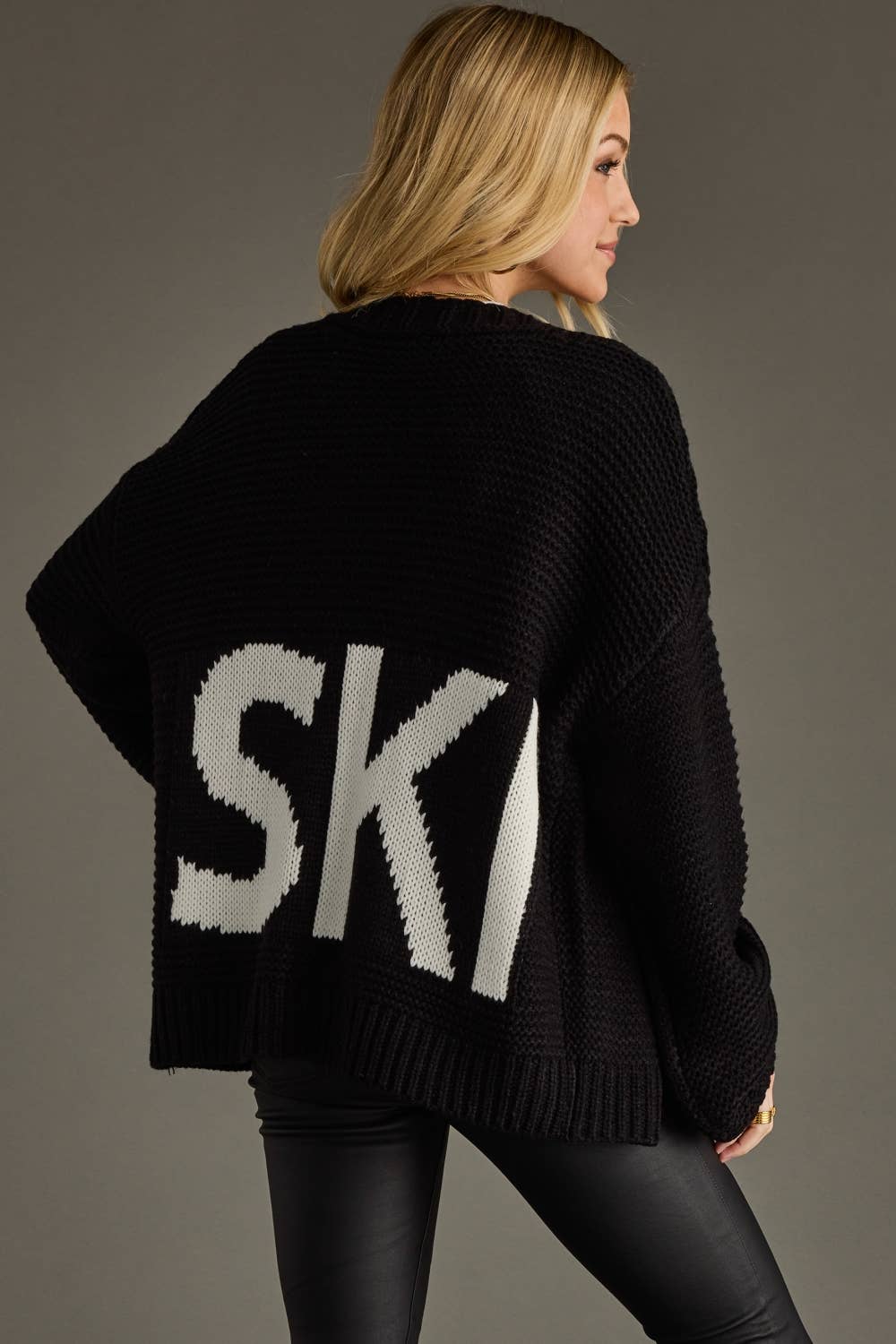 Black Ski Knit Cardigan - alternate product view at Vogue Villa