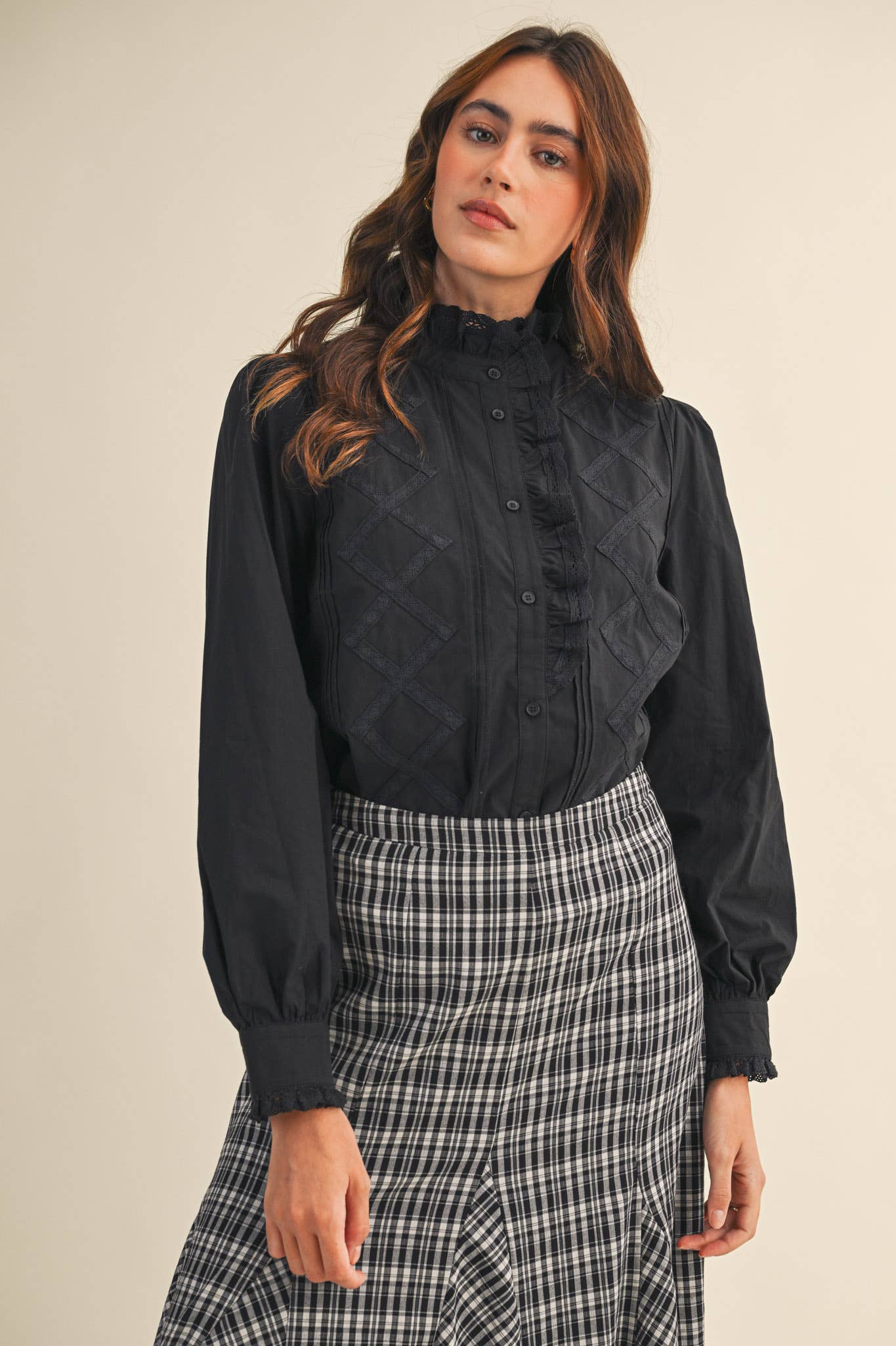 Ruffled Lace Trim Top