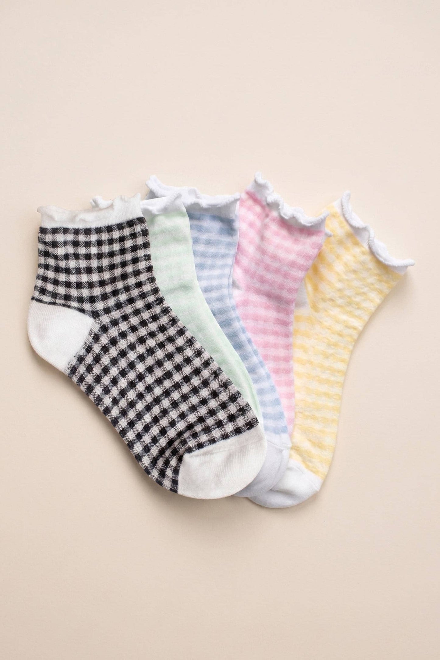 Pastel Gingham Ruffle Ankle Socks