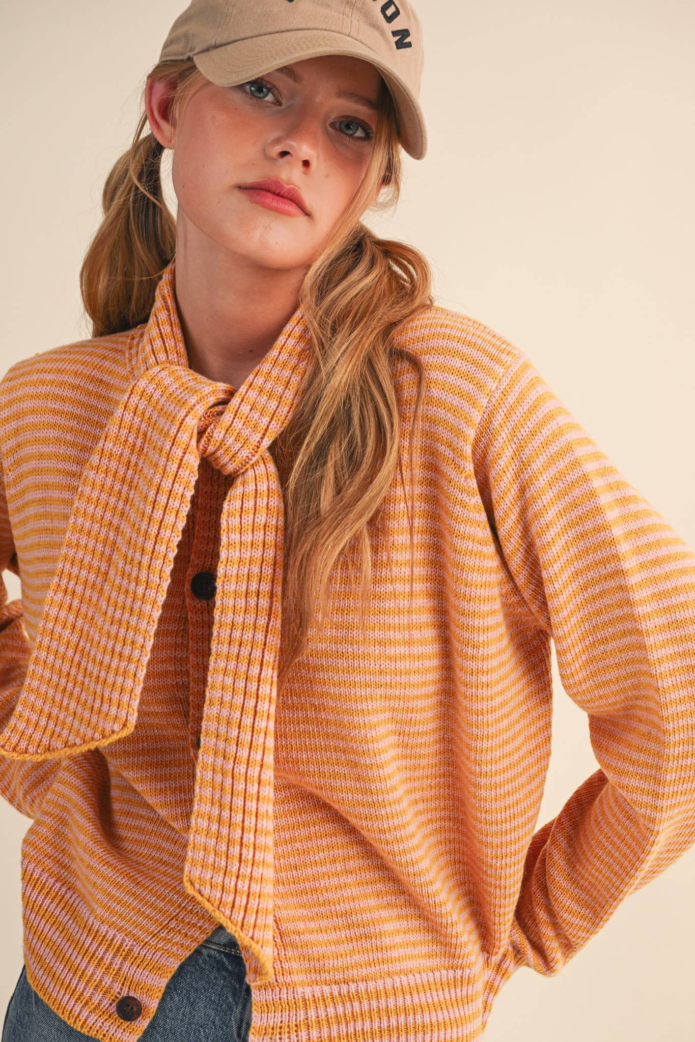 Striped Tie Neck Cardigan