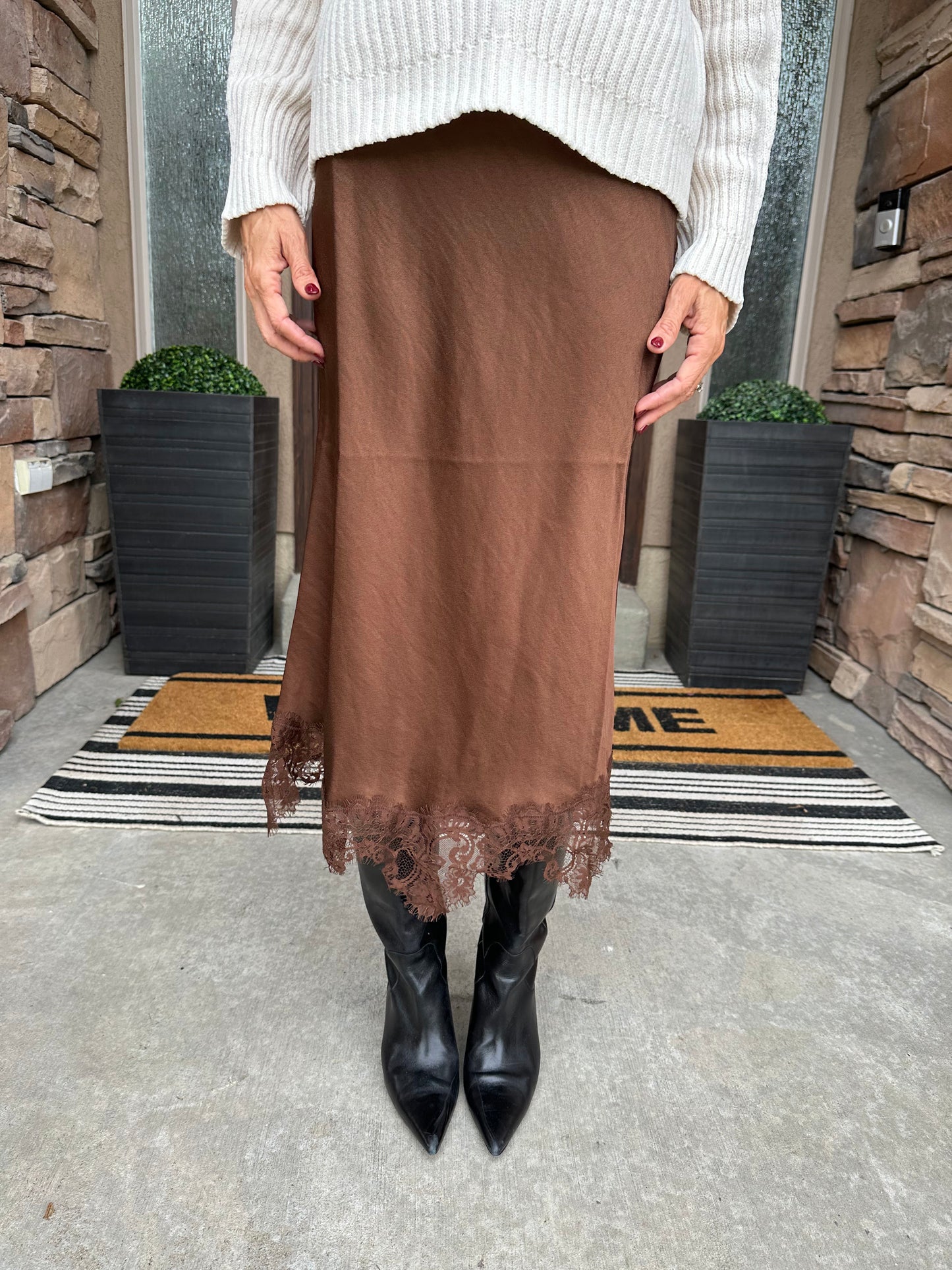 Mocha Lace Midi Skirt