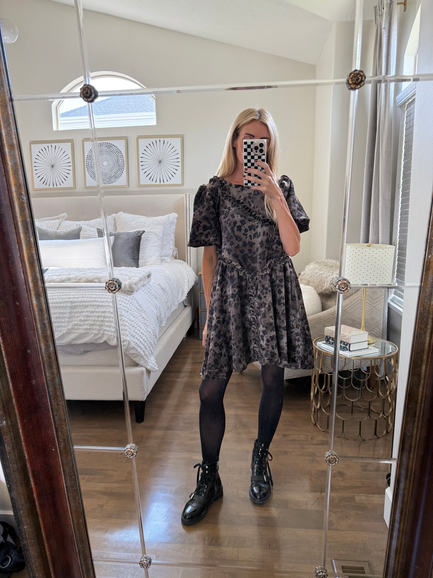 Leopard Velvet Ruffle Dress