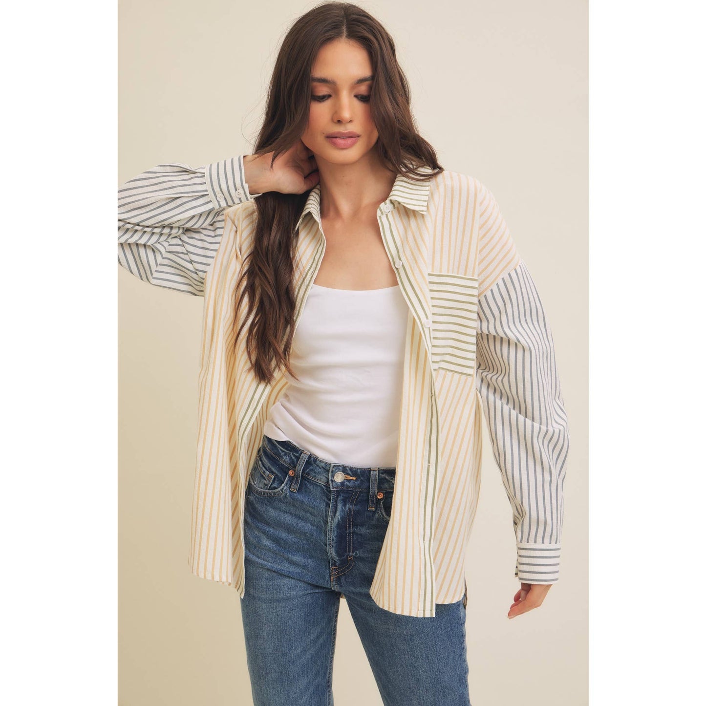 Mixed Stripe Button-Down Shirt
