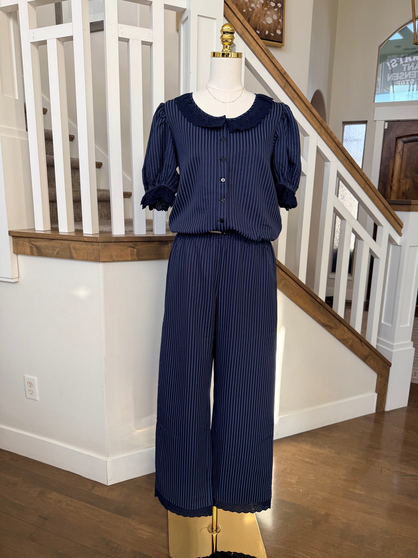Daphne Navy Striped Pants