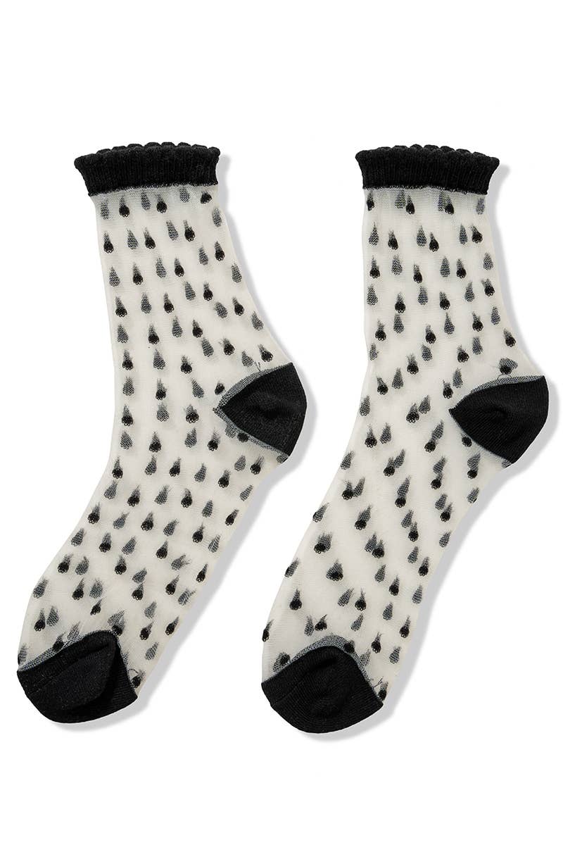 Sheer Polka Dot Mesh Lace Crew Socks