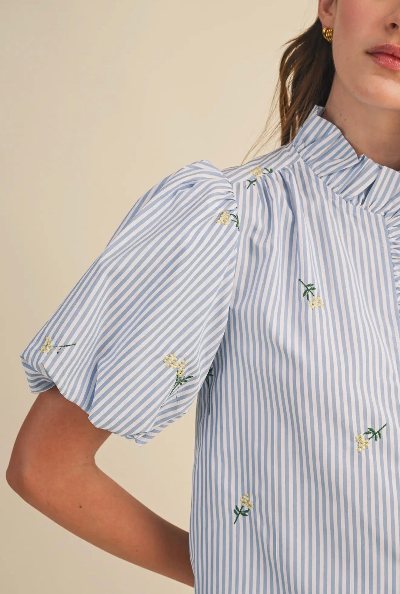 Emerson Embroidered Stripe Blouse - alternate product view at Vogue Villa