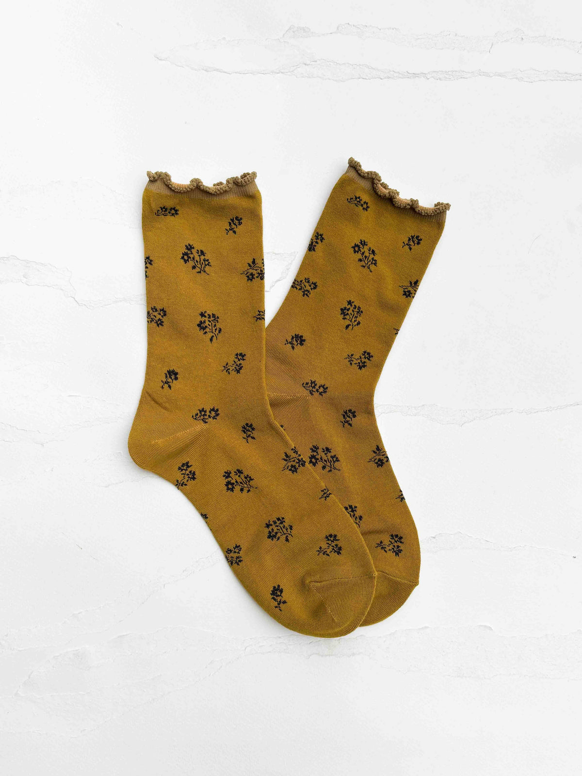 Vintage Tiny Floral Ruffle Cotton Blend Socks