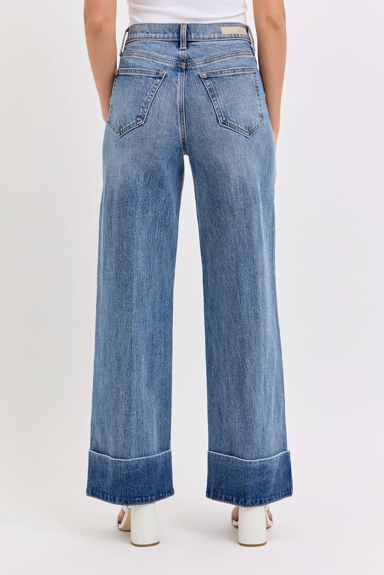 Cuffed Hem Straight Leg Jeans