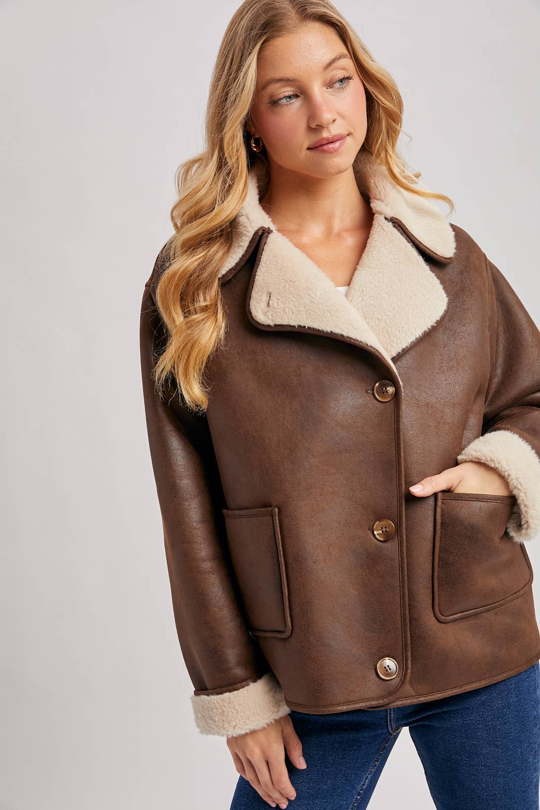 Shearling Faux Leather Coat