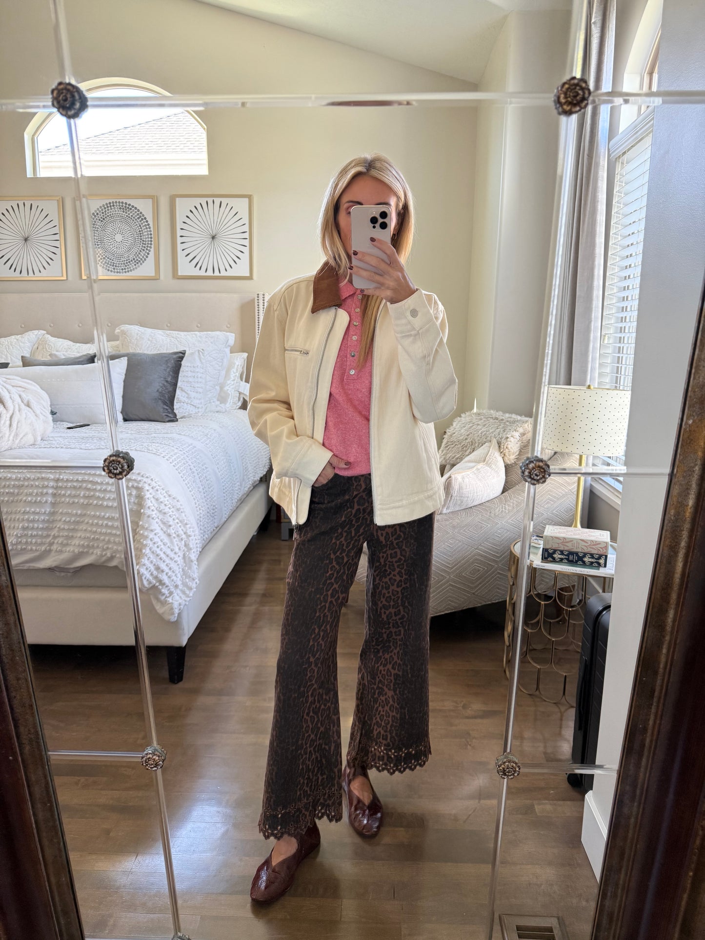 Leopard Eyelet Hem Jeans