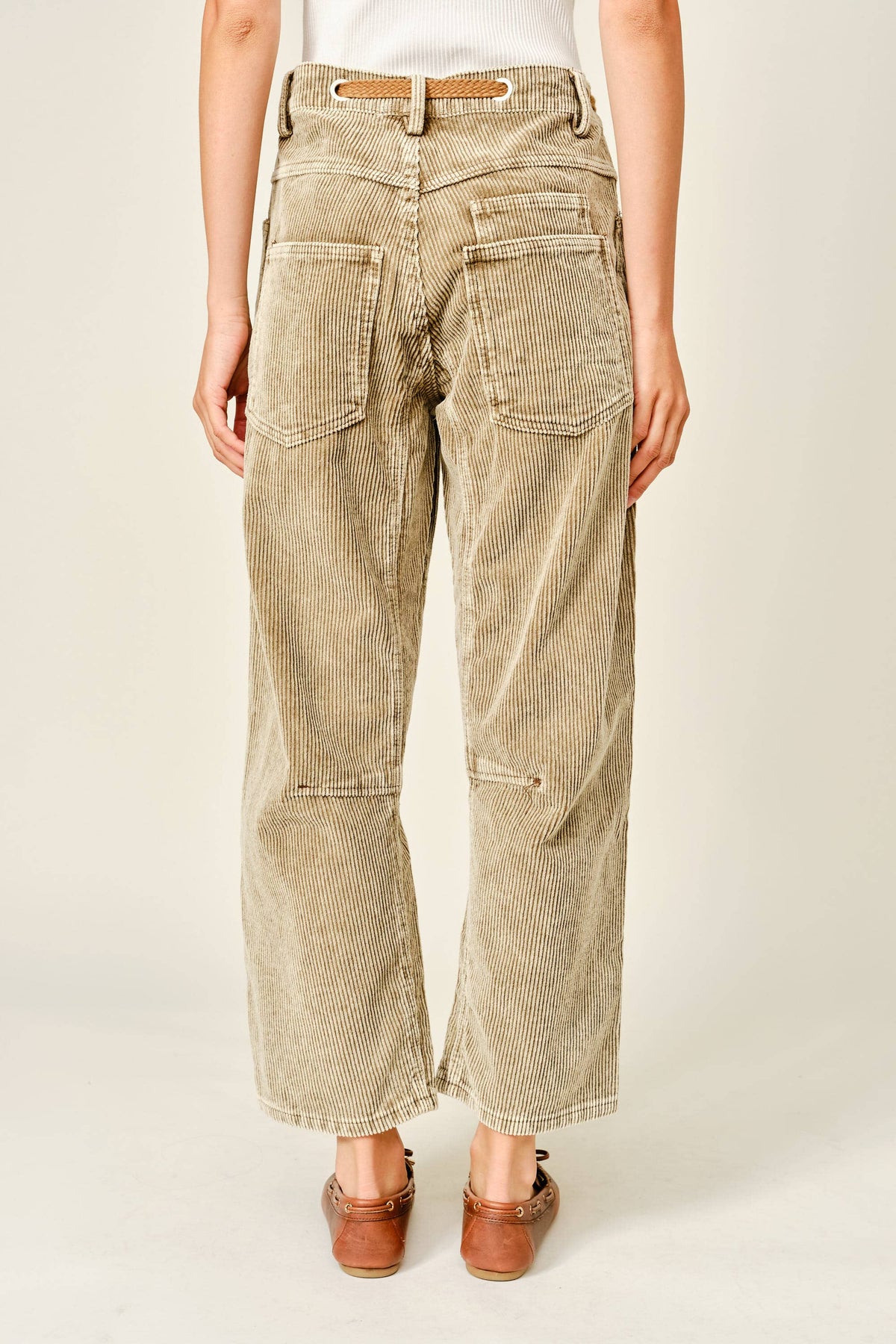 Barrel Corduroy Pants with Tie-Waist