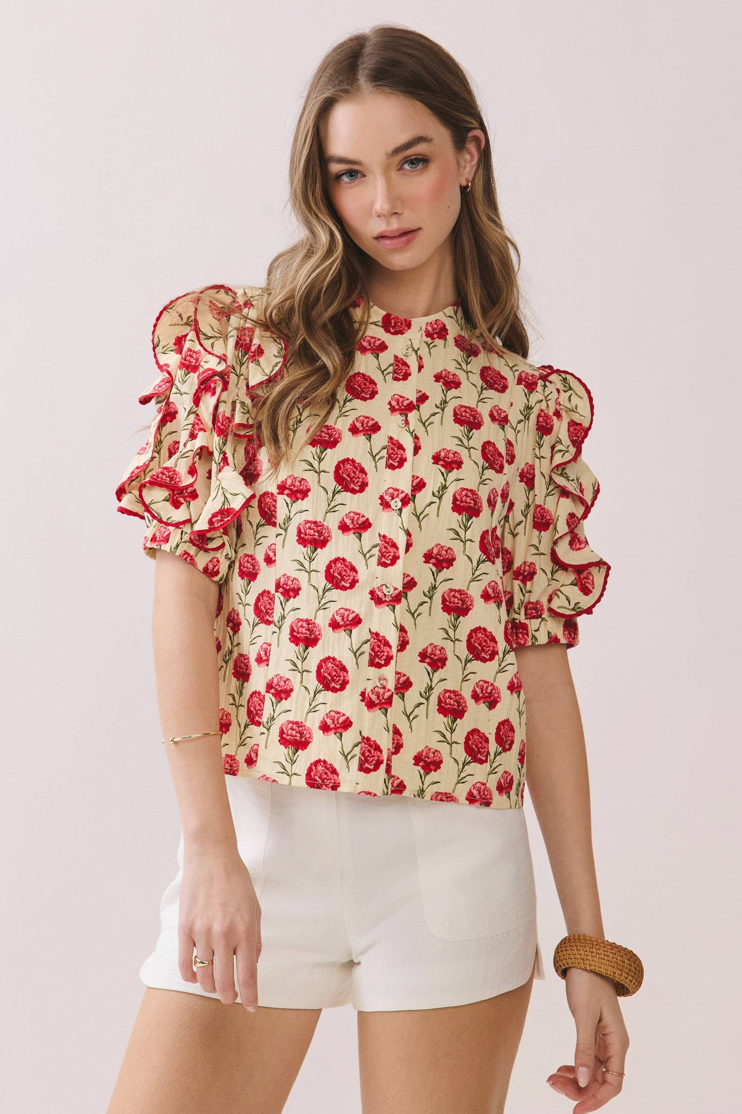 The Rosette Ruffle Sleeve Blouse