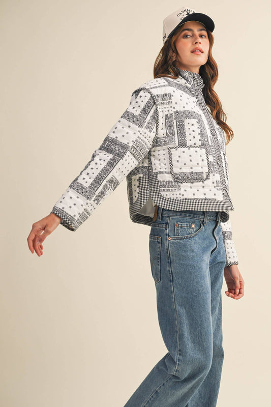Bandana Patchwork Quilted Jacket - alternate product view at Vogue Villa