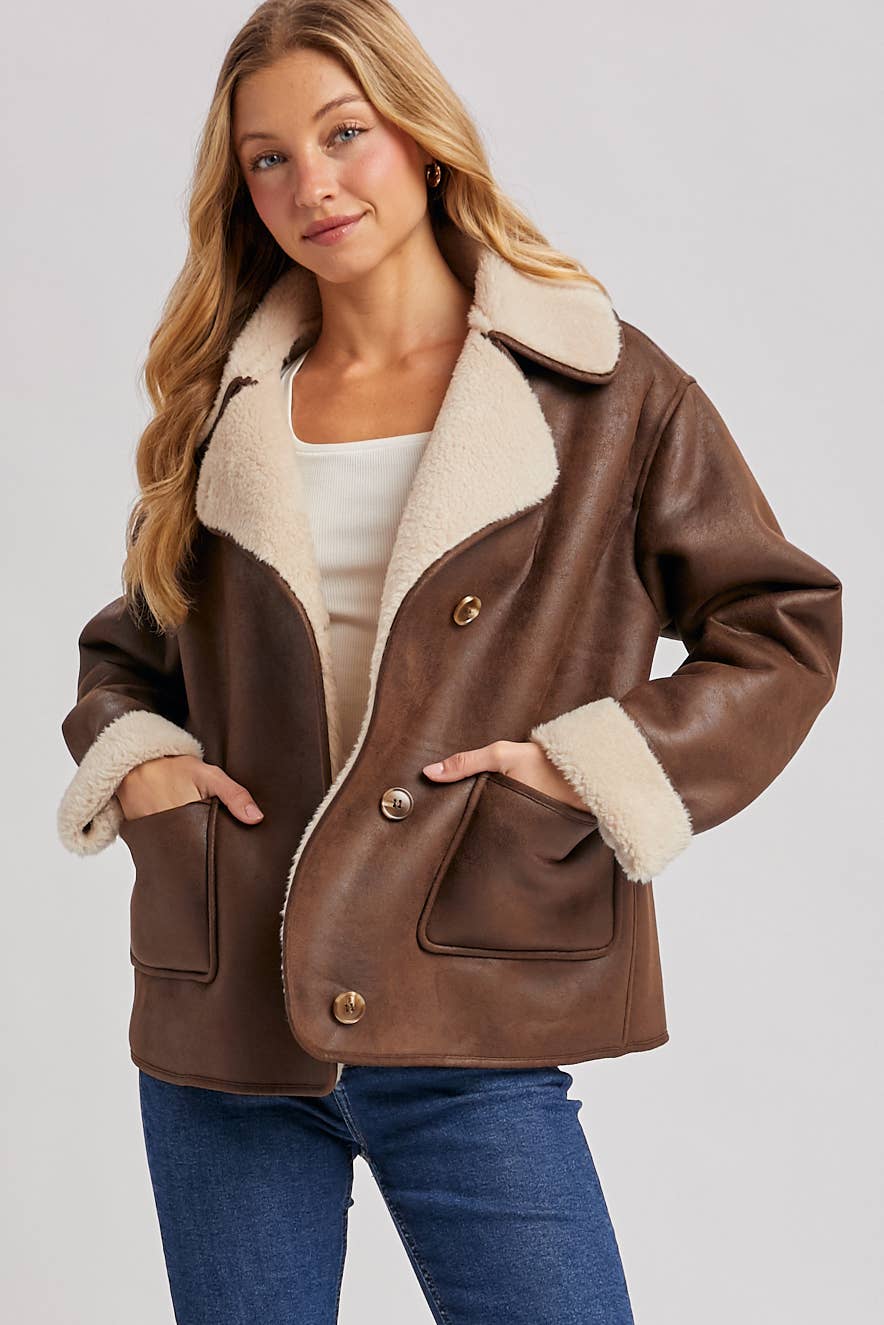 Shearling Faux Leather Coat