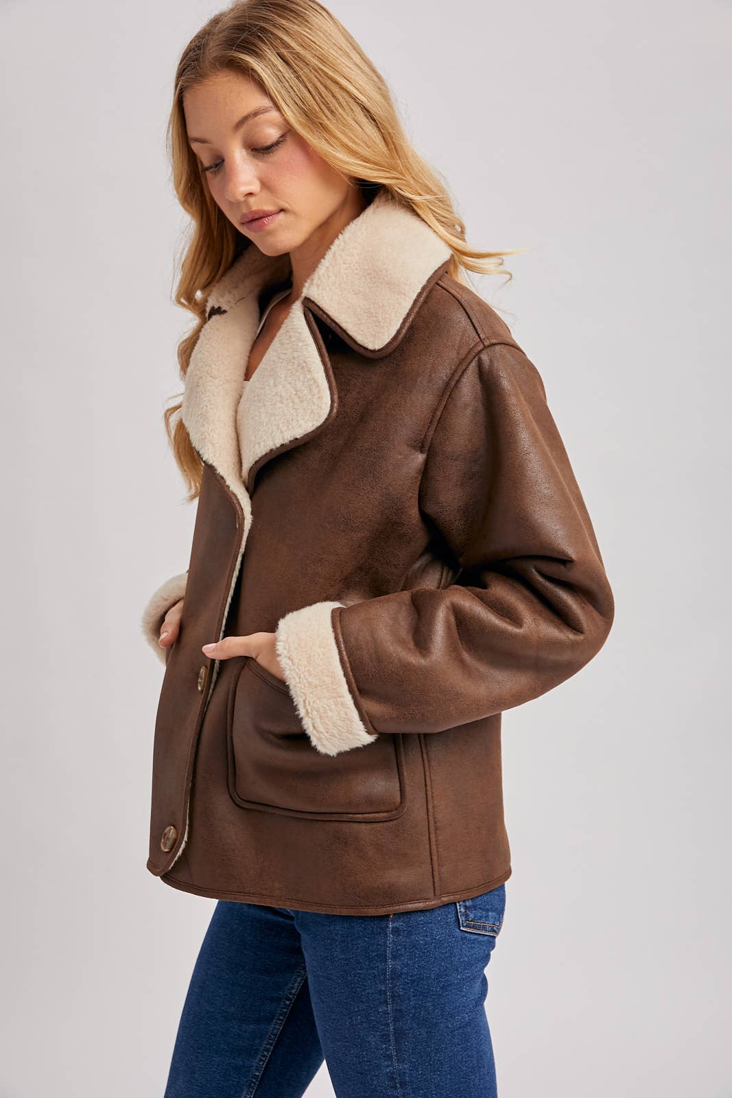 Shearling Faux Leather Coat