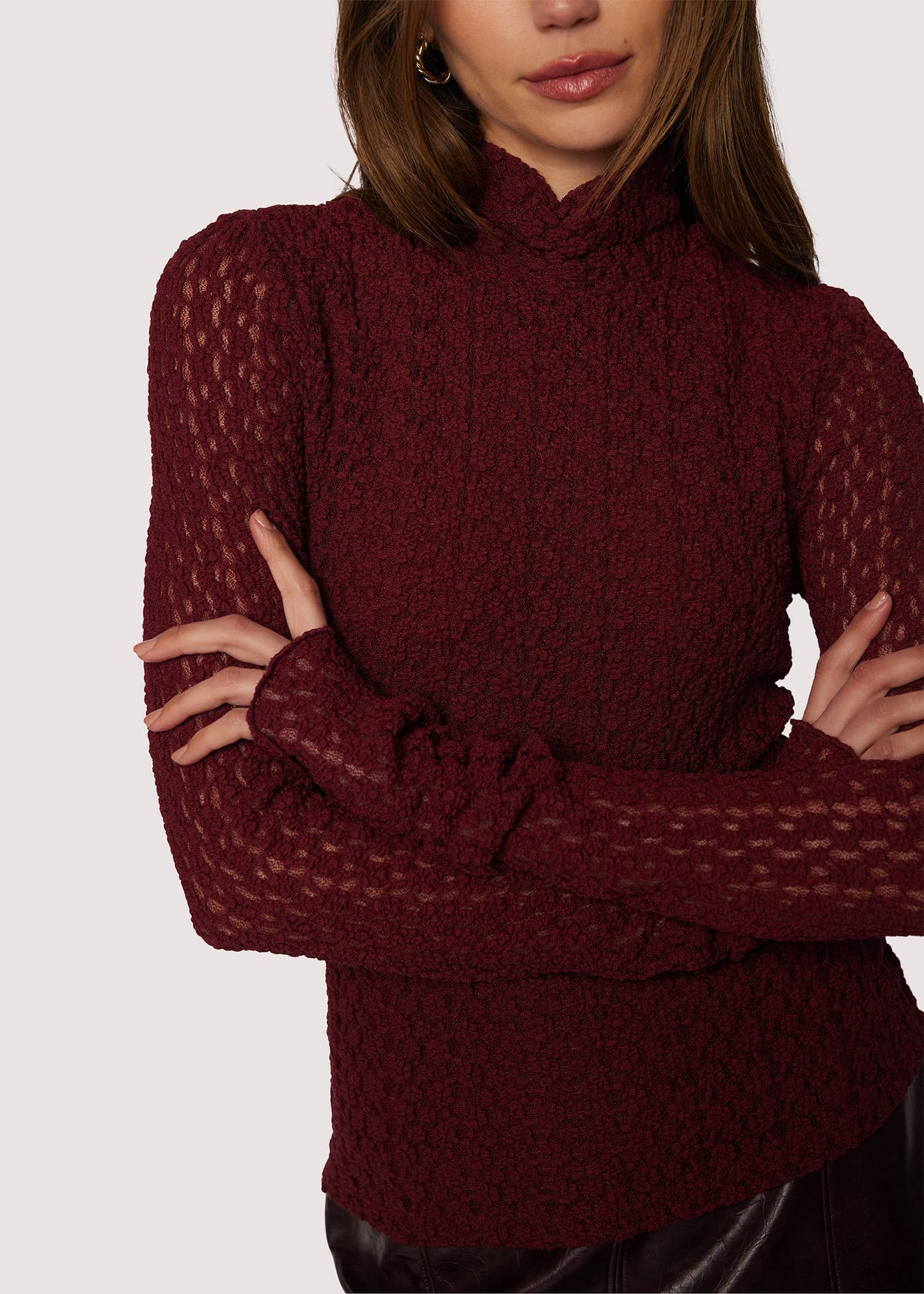 Sistine Tale Top - Fall Lace Mesh Knit Merlot