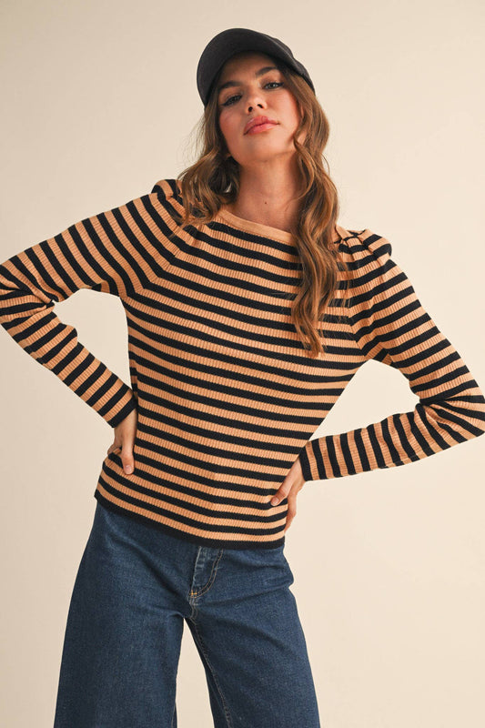 STRIPED BOAT NECK SWEATER