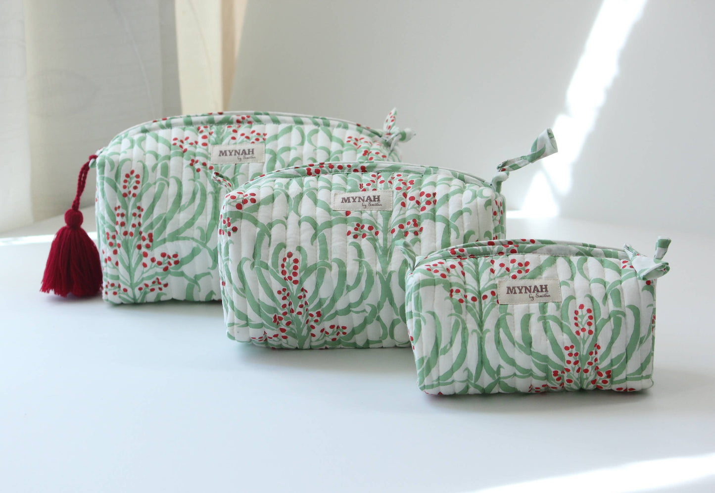 Holiday berries floral travel/make up/organizer/ bag-Set of 3