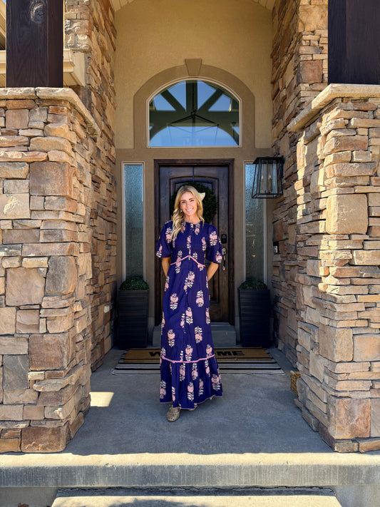 Magnolia dress blue at Vogue Villa
